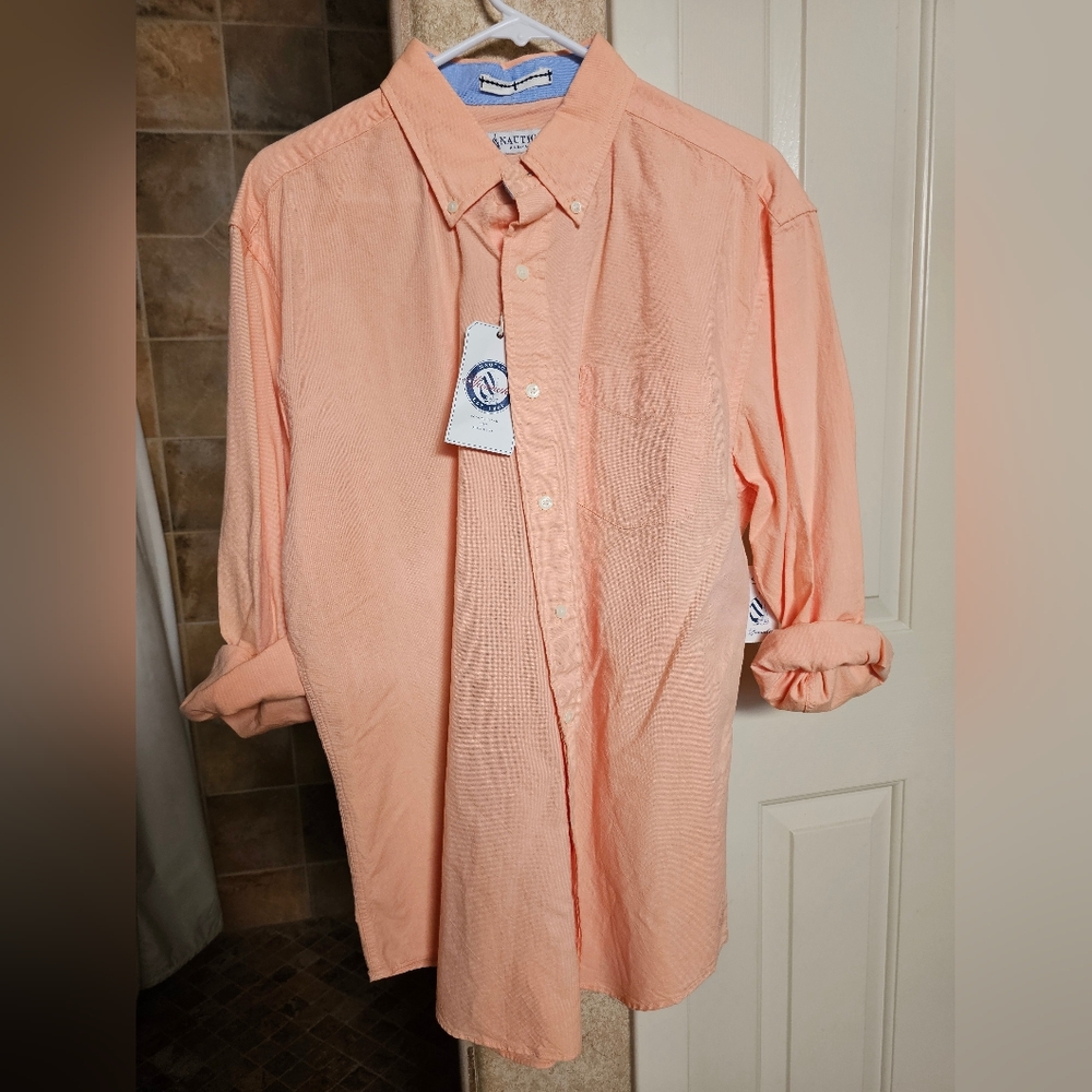 NWT Nautica Peach Button-Down Mens Shirt - Size L